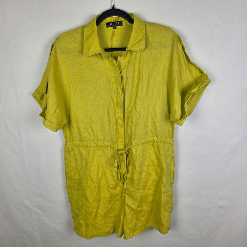 Beulah Style Chartreuse Yellow‎ Cotton Blend Button Front Romper KC8014 Mens S